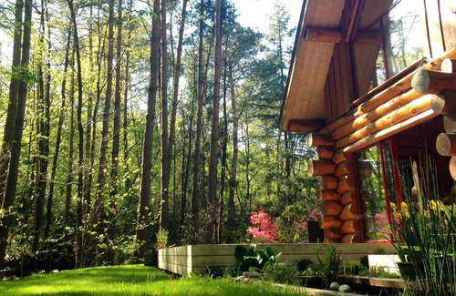 Plesse Ski Chalet | Log cabin (rough logs) among the trees and spa