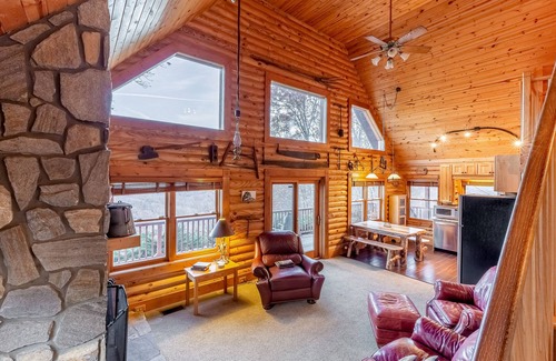 Sylva House | Log cabin with amazing mountain views, pool table, movie room & fireplace