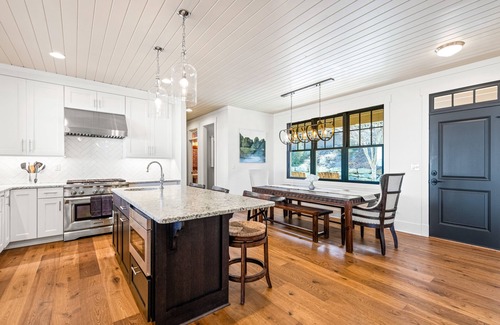 Laurel Park House | Luxe mountain-view retreat with private hot tub, covered deck, & chef's kitchen