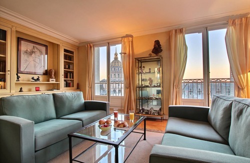Faubourg Saint-Germain Apartment | Luxury 2 BD 2 BTH, balcony, great views of Invalides and Paris, insurance incl.