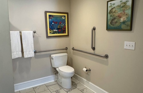 Elizabethtown Resort | Luxury Lodging, Lakefront View, King Bed w/Private Bath, Handicap Shower, Private Patio.