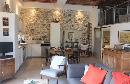 Roquebrun Apartment | Maison de Farine's La Cave has modern amenities, large terraces, and a pool