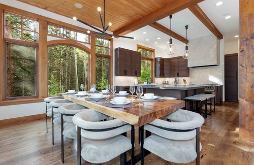 Mountain Village Cabin | Modern Cabin by InvitedHome | Vast Patio, Fireplaces, Hot Tub, Steps to Ski