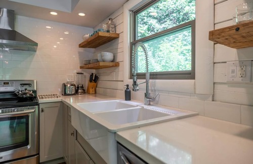 Asheville Cabin | Modern Cabin with Hot Tub | Creek | Views | Firelight at Shope Creek