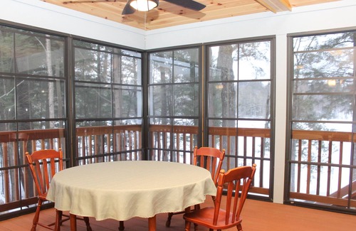 Center Harbor House | Modern home with a fireplace, ping pong, canoe, washer/dryer & central AC