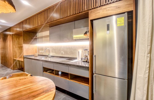 Zama Apartment | Modern second floor studio with pool, partial AC, and balcony