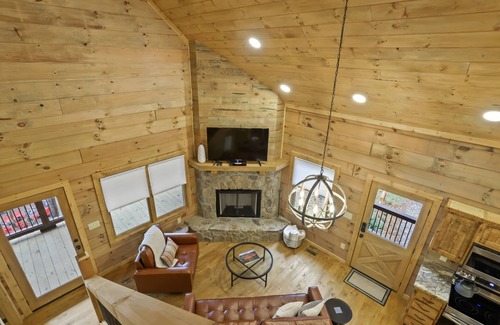 Blue Ridge Cabin | Modern Treetop Cabin on Stocked Trout Stream + Hot Tub + Fire Pit
