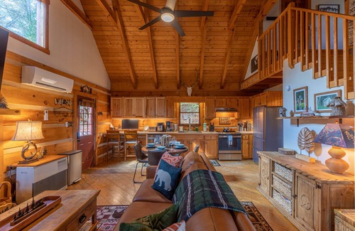Fleetwood Cabin | Moonlight Lodge - pet-friendly, private, hot tub, fire pit, views between Boone and W. Jefferson