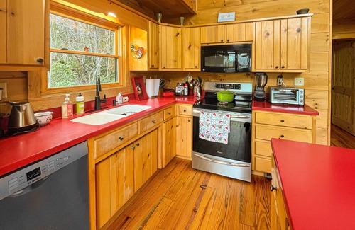 Zirconia House | Mtn-view home close to parks with private sauna, decks, wood stove, grill, W/D