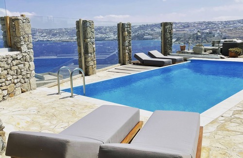 Kanalia Villa | Natural Stone Villa has amazing view in town and aegean private pool free park
