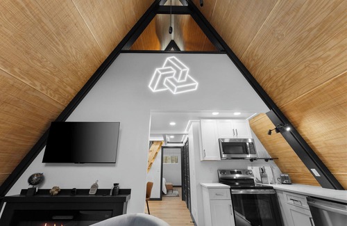 Omaha Cabin | NEW! 2-bedroom A-frame Cabin with Sauna, Hot Tub, & Creekfront