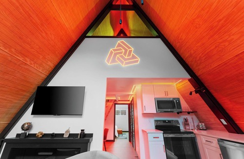 Omaha Cabin | NEW! 2-bedroom A-frame Cabin with Sauna, Hot Tub, & Creekfront
