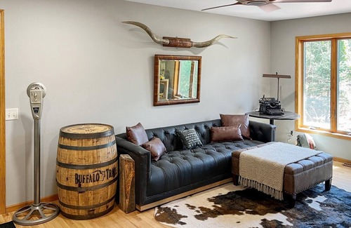 Neillsville House | Newly renovated Lake Side Leisure with boat dock, fire pit, and updated decor in a modern lake home