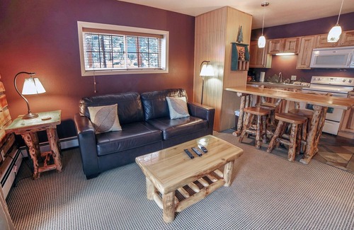 Estes Park Condo | One Bedroom, Two Bath Condo with a Personal Hot Tub on Deck Overlooking River