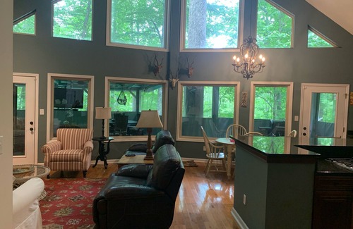 Cullowhee House | Outdoor Living with bed swing and tv! Close to Lake Glenville!