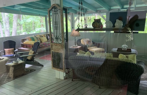 Cullowhee House | Outdoor Living with bed swing and tv! Close to Lake Glenville!