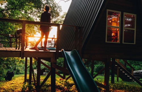 Frazeysburg Cabin | Oxley in the Woods: Off-Grid A-Frame Treehouse nestled in the woods