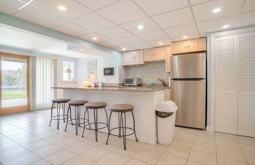 Mashpee Apartment | Patio + Pond View: Serene Cape Cod Escape