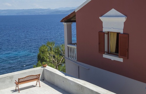 Gaios Villa | Paxos Sunrise Villa ,birds eye view, access to a small secluded beach