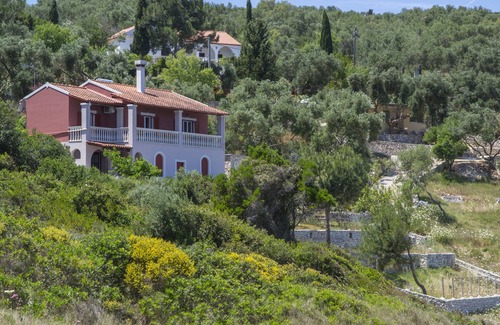 Gaios Villa | Paxos Sunrise Villa ,birds eye view, access to a small secluded beach