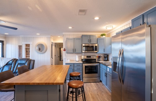 Camdenton House | Private Island Retreat with 500' Level Lakefront & 3 Houses with Private Docks!