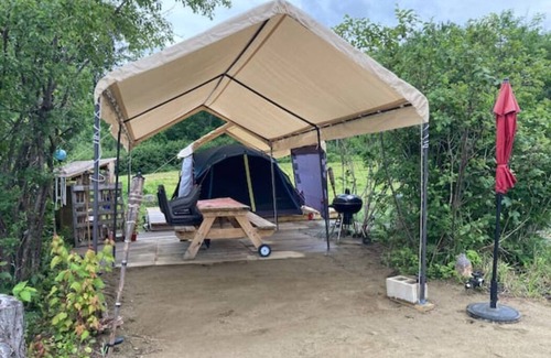 Concord RV Rental | Private Lakeside Camping with Included Tent, Air Mattresses, Kayaks, Fire Wood