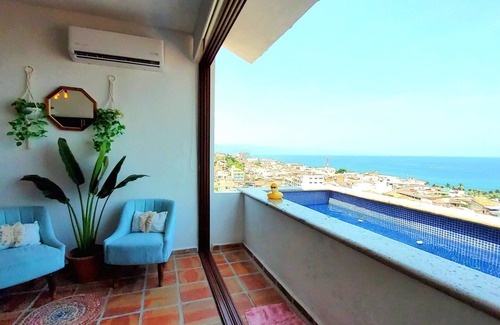 Downtown Puerto Vallarta Apartment | Private OCEAN VIEW Pool Panoramic Sky Beach Loft~Steps to Malecon+Safe Loc