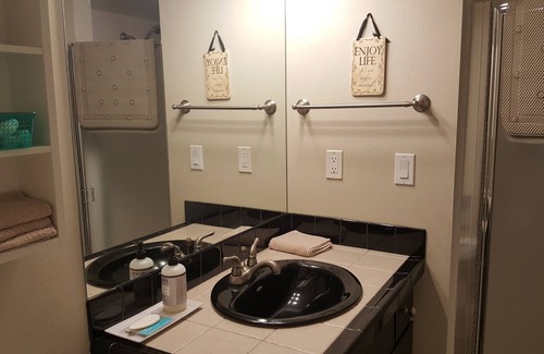 Spokane House | Quiet, private bath and comfy, cozy - king-size bed! Germ Protected!