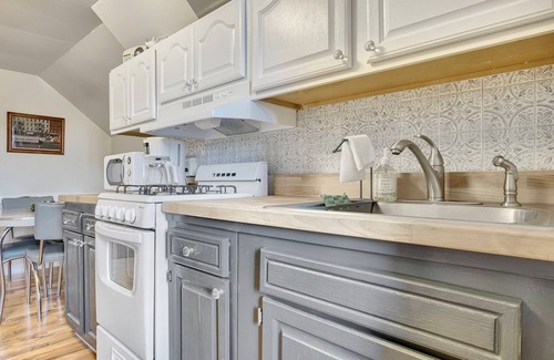Palatine Apartment | Retro Apt-Downtown Palatine-Big Sofa-King Bed-Private Deck-Laundry-Parking-Train