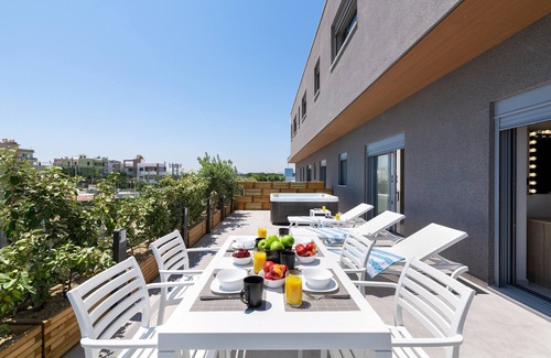 Petaloudes Apartment | Rhodes Skyline Suite with out Door Jacuzzi Sea View