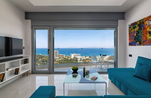 Petaloudes Apartment | Rhodes Skyline Suite with In Door Jacuzzi Sea View