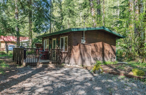 Paradise Estates Cabin | Romantic Small Cabin in the Woods. Fireplace,Hot tub,A/C,Firepit,WiFi, Mt Rainer