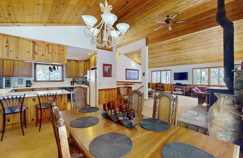 Ridgewood House | Rustic home with wood stove, deck, open floor plan, & nearby activities
