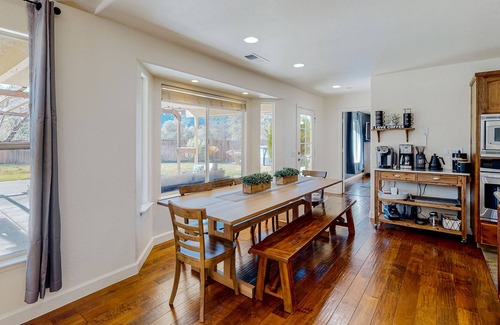 Oakhurst House | Secluded mountain-view home with large backyard, private pool, grill, & foosball