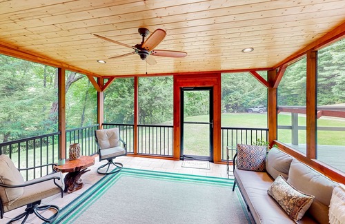 Whittier House | Secluded sunlit cabin with large patio, deck, fireplace & perfect mountain views