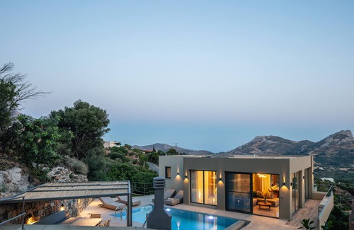 Agios Vasileios Villa | Sigma Villa, Private Heated Swimming Pool Garden, Panoramic Sunset