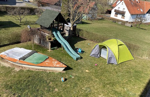Nieder-Werbe Condo | Small vacation apartment (65m²) with "beautiful view" Garden with playground