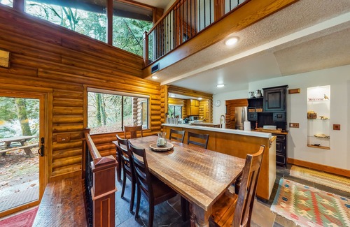 Washougal Cabin | Spacious riverfront lodge with beach access, private hot tub & forest views