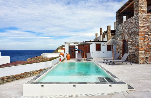Kea House | Stone villa with a sea water swimming pool and a sea view, close to the sea