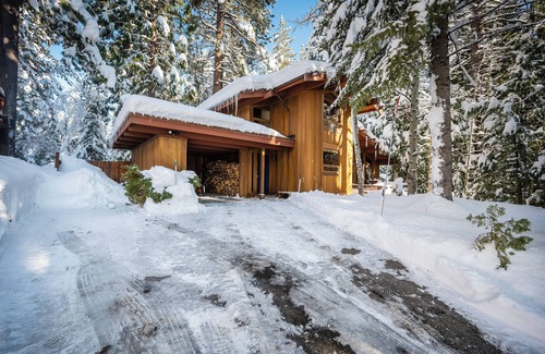 Tahoe Tavern House | Stylish Redwood Home with Hot Tub and Private Beach Access