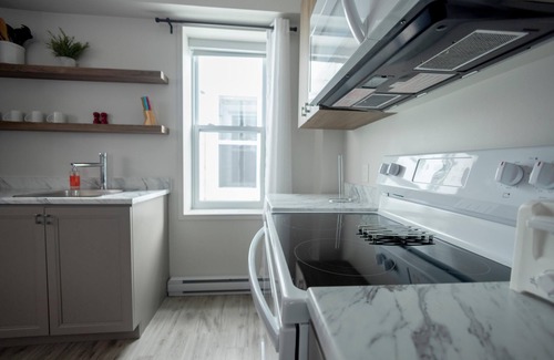 Rouyn-Noranda Apartment | Suite with closed bedroom and sofa bed on rue Gamble Ouest (Le Central)