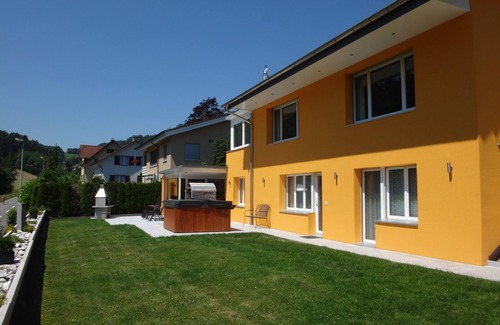 Kulm Apartment | Sun terrace with Jacuzzi & shower experience with views of woods & meadows