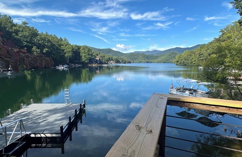Robbinsville Cabin | Sunset Cove, a charming waterfront cabin with boat dock on Lake Santeetlah