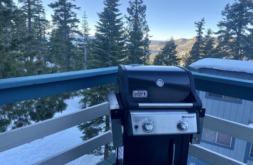 Tahoe Village Condo | Tahoe Mountain Condo with Tree Filtered Lake Views.