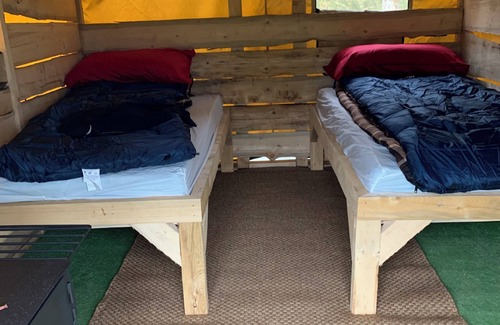 Susitna North RV Rental | Talkeetna Hot Tents with Denali view.