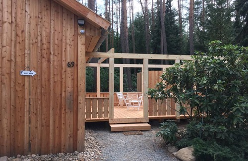 Suderburg House | The holiday home "Ortheide 69" is located in a forest settlement with large trees.