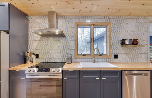 Lake Harmony Estates House | The LoveShack- MidCenturyModern w hot tub in the Poconos!
