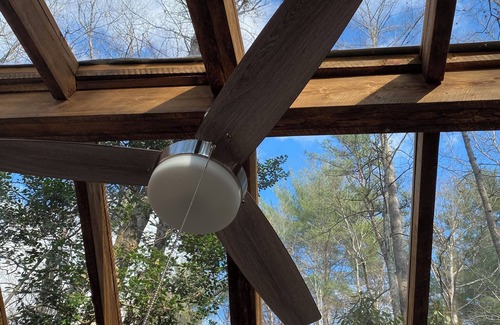 Purlear Cabin | The Moon and You-nUnique creek side off grid 1-bedroom cabin with glass roof