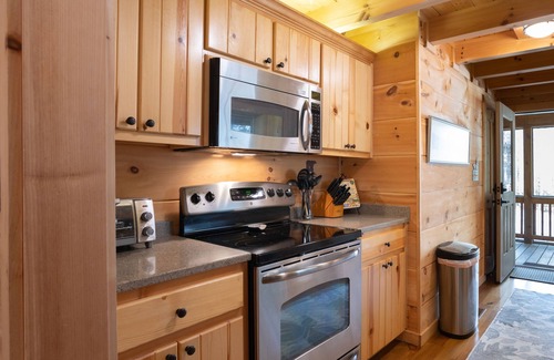 Saluda House | The TrainStation | Secluded Cabin with Large Deck, Waterfall, & Hot Tub!