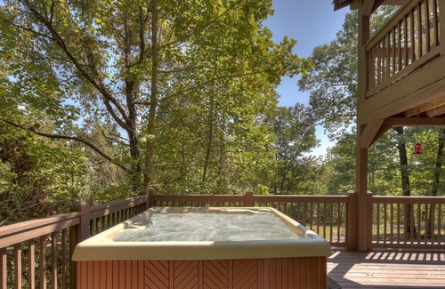 Ranger Cabin | The Wolf Den Cabin can sleep 4 with beautiful decks, hot tub, fireplace & a view